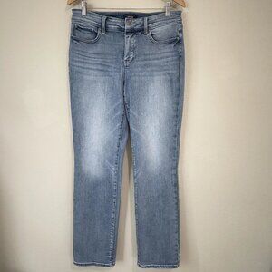 Women's straight-leg hip-lifting stretch blue cotton-blend jeans